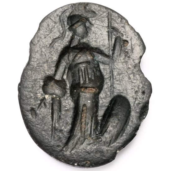 Roman Black Gemstone with Goddess Athena Holding a Spear