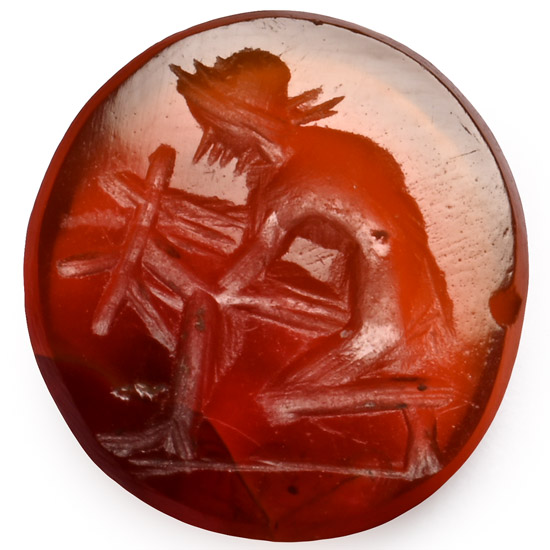 Roman Carnelian Gemstone with Youth Playing a Flute