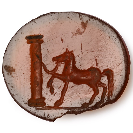 Roman Sard Gemstone with Horse Tied to Column