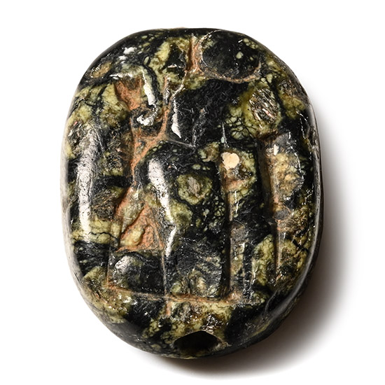 Western Asiatic Variegated Green Agate Gemstone with Worship Scene