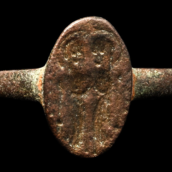 Byzantine Bronze Ring with Two Saints