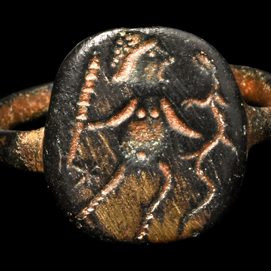 Roman Gnostic Bronze Ring with Nude Character