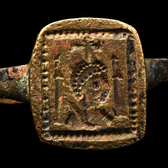 Byzantine Bronze Ring with Cross Over Bust