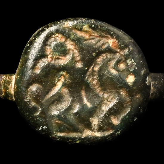 Sasanian Bronze Ring with Stag