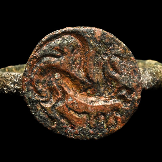 Large Late Roman Bronze Ring with Gryphon with Snake
