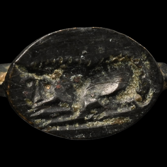 Greek Childs Bronze Ring with Recumbent Bull