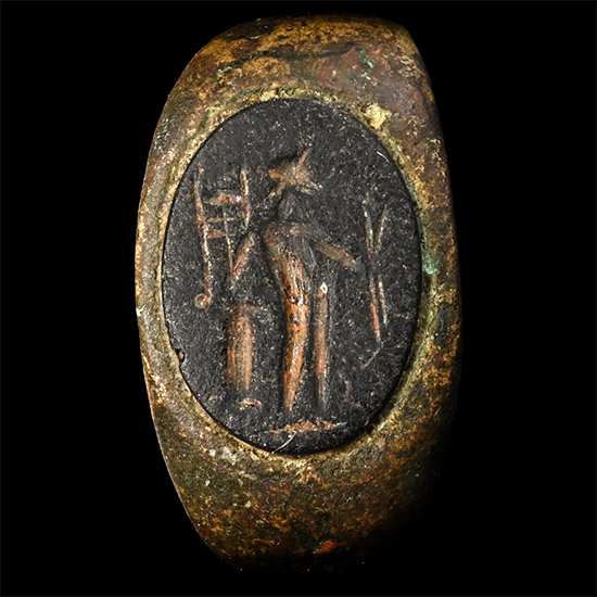 Roman Bronze Ring with Mercury Glass Intaglio