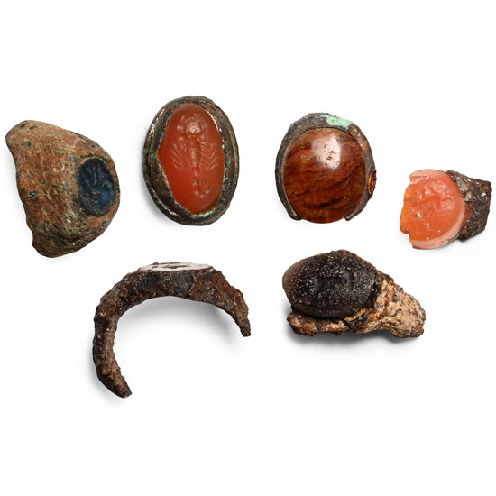 Roman Bronze and Iron Ring Bezel Group