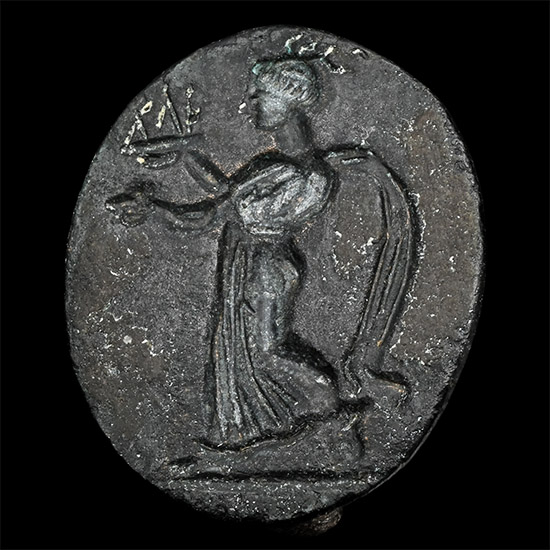 Large Greek Bronze Ring Bezel with Goddess