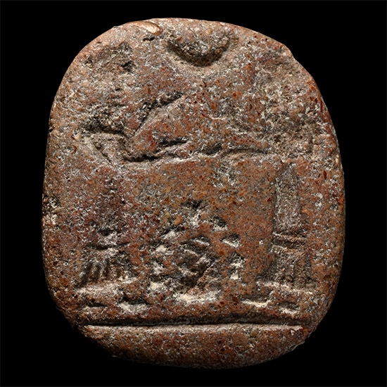 Western Asiatic Pink Stone Stamp Seal with Offering Scene