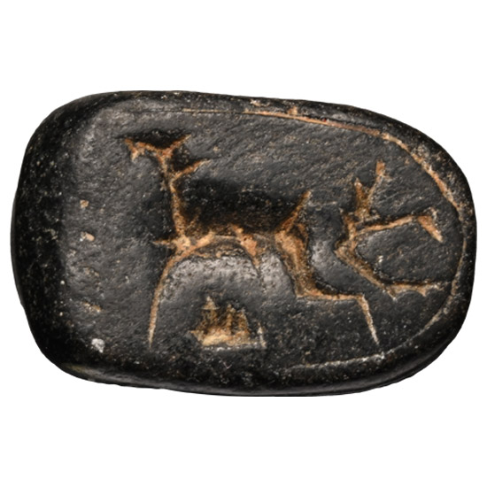 Western Asiatic Black Stone Animal Amulet with Engraved Animal