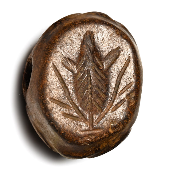 Sasanian Brown Stone Stamp Seal with Flower