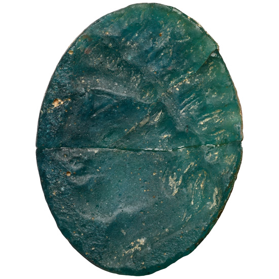 Large Bactrian Blue Glass Intaglio with Portrait