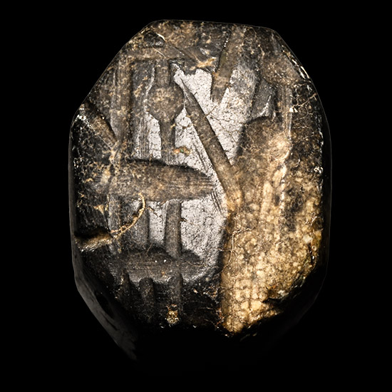 Neo-Babylonian Mottled Brown Stone Stamp Seal with Figure