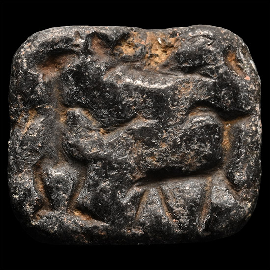 Western Asiatic Black Stone Stamp Seal with Figure and Animals