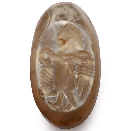 Sasanian Banded Agate Stamp Seal with Winged Goddess