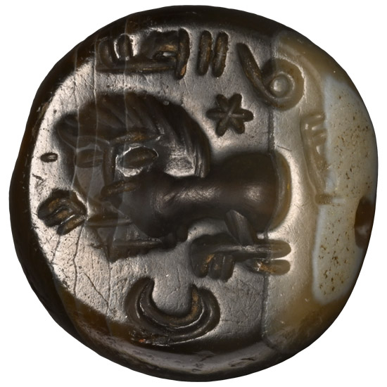 Sasanian Banded Agate Stamp Seal with Lion and Inscription