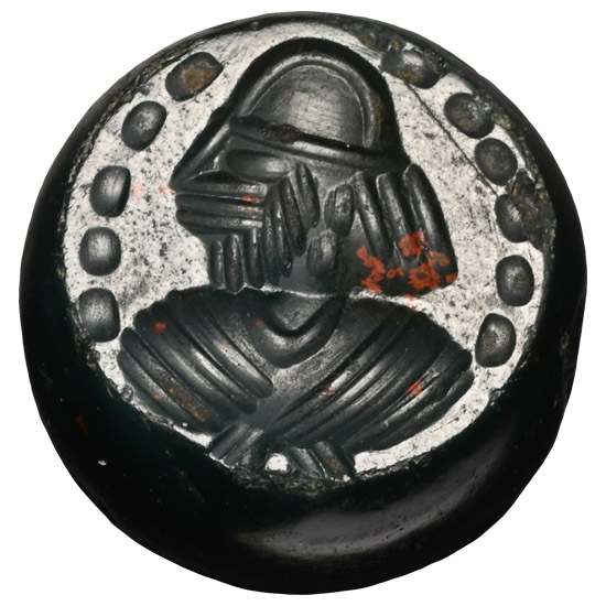 Sasanian Dark Green Stone Stamp Seal with Bust