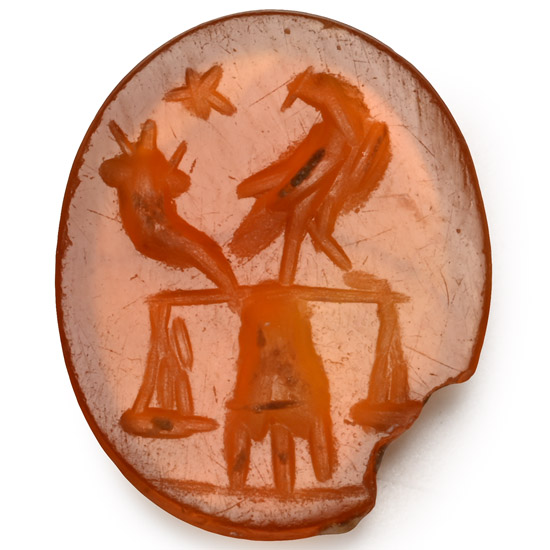 Roman Eagle on Scale and Mosius Beside Cornucopia and Star Carnelian Gemstone