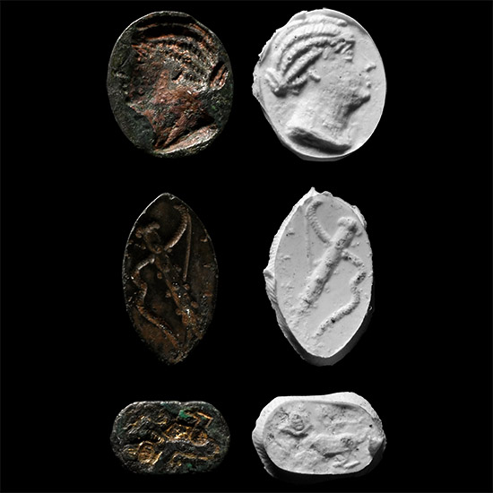 Greek Bronze Ring Bezel and Intaglio Group