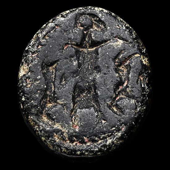 Western Asiatic Black Stone Stamp Seal with Master of Animals