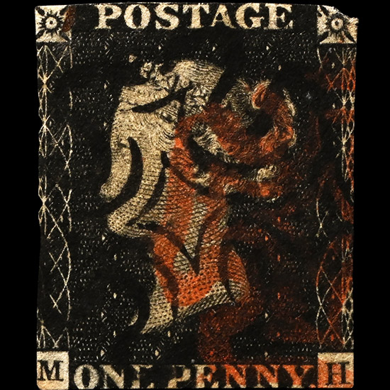 Victorian Penny Black Re-entry with Black & Red Maltese Crosses