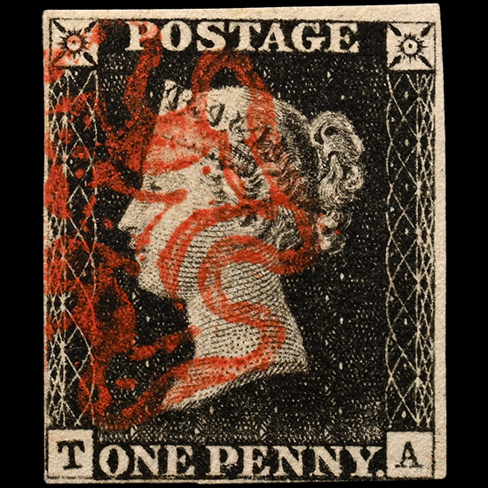 Victorian Penny Black with Stonehaven - Red Double Lined Maltese Cross
