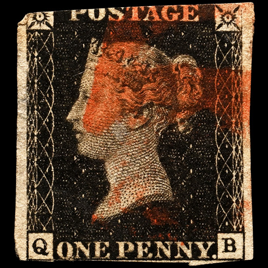 Victorian Penny Black with Curious 5 Postmark