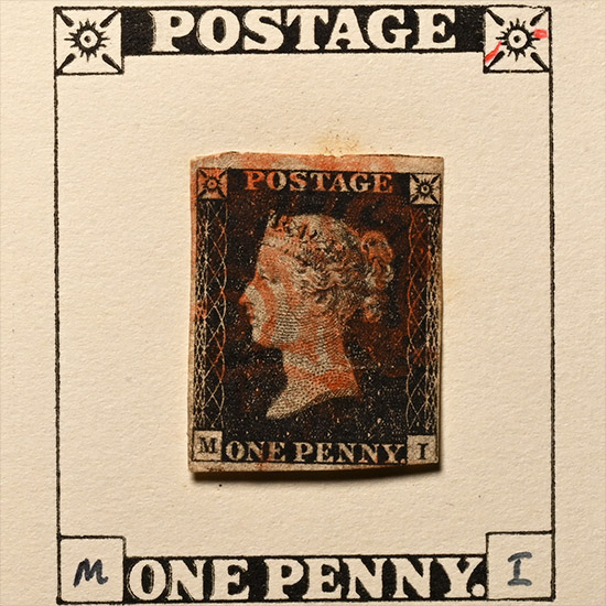 Victorian Penny Black Re-entry with Red Maltese Cross