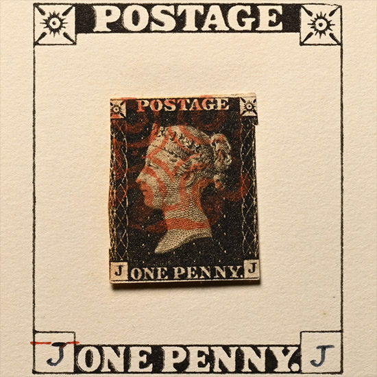 Victorian Penny Black Re-entry with Red Maltese Cross
