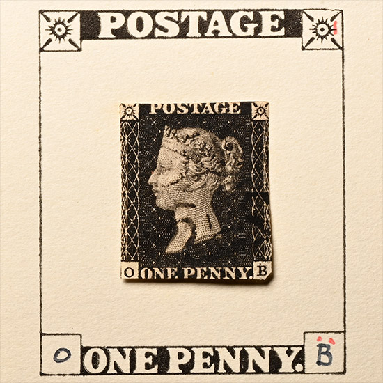 Victorian Penny Black Re-entry with Black Maltese Cross