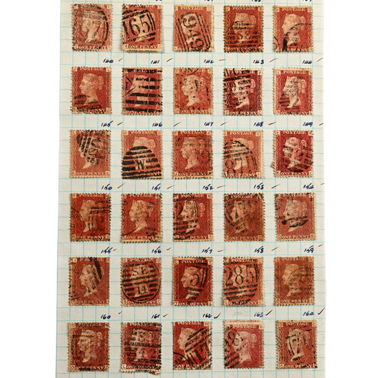 Victorian Penny Red Stamps with Plate Numbers 135 to 164