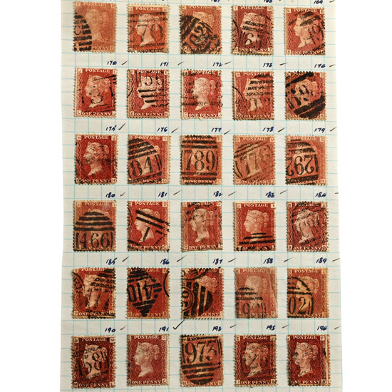 Victorian Penny Red Stamps with Plate Numbers 165 to 194