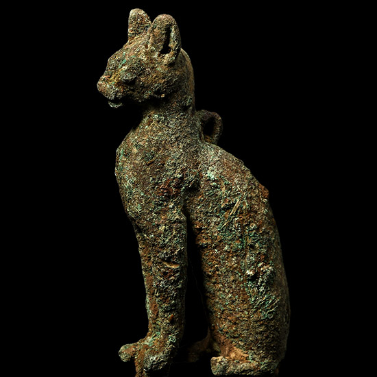 Egyptian Bronze Seated Cat Statuette