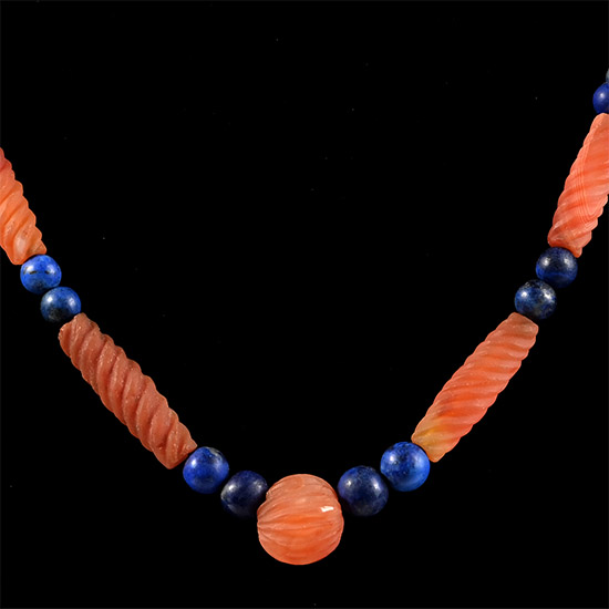 Bactrian Style Lapis Lazuli and Carnelian Bead Necklace String