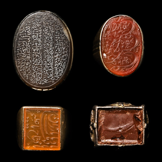 Western Asiatic Silver-Coloured Metal Rings with Gemstones