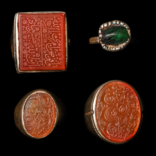 Western Asiatic Silver-Coloured Metal Rings with Gemstones