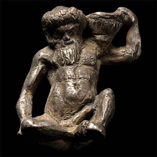 Roman Style Silver Statuette of a Drunken Naked Satyr