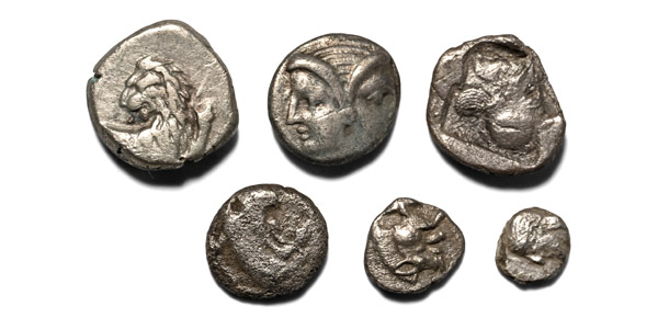 Group of Six [6] AR Greek Coin Fractions.