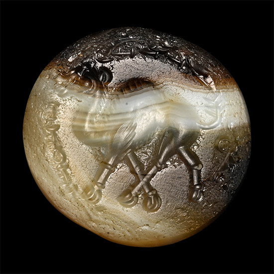 Sasanian Banded Agate Stamp Seal with a Dromedary Camel and Inscription