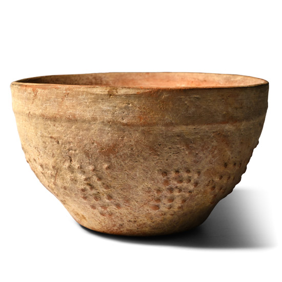 Greek Terracotta Wine Cup with Pellets Representing Bunches of Grapes