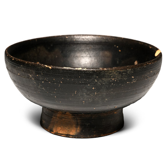 Greek Black Ware Footed Cup with Concentric Circles