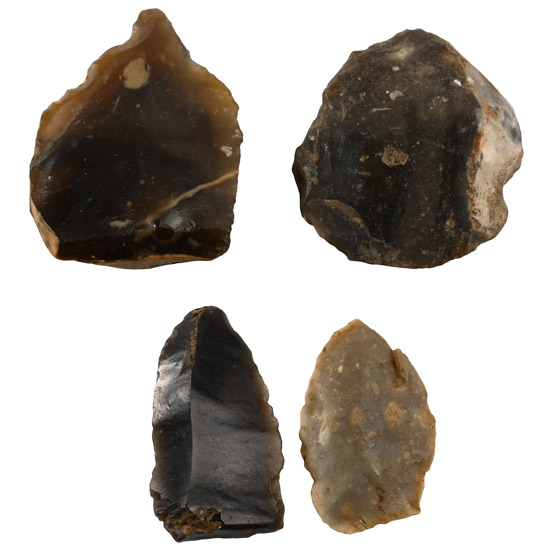 Stone Age Knapped Flint Drill, Arrowhead and Scraper Collection