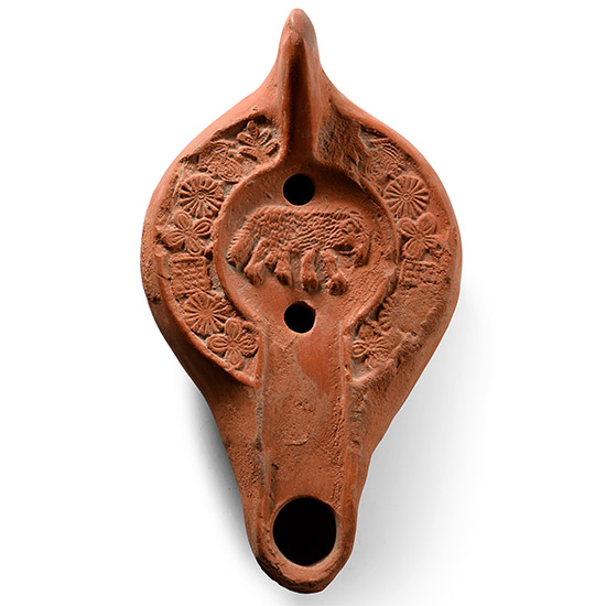 Late Roman Terracotta Oil Lamp with Ram