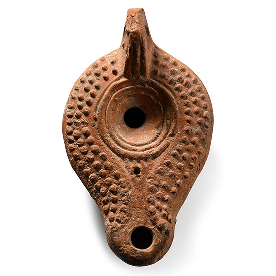 Late Roman Terracotta Oil Lamp with Stipple Decoration