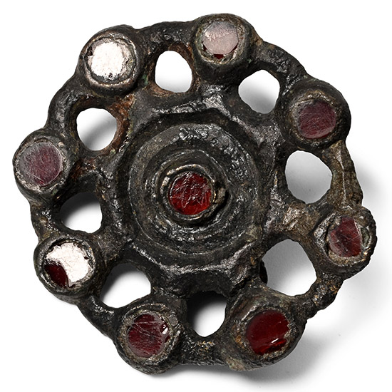 Anglo-Saxon Bronze Openwork Brooch with Garnets