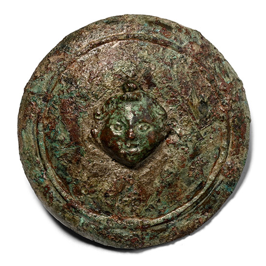 Roman Bronze Mount with Cherubs Face