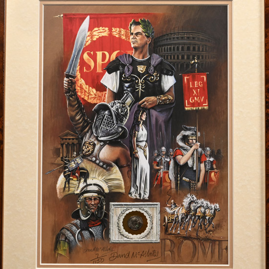 Silver Roman Coin and Framed Limited Edition Print
