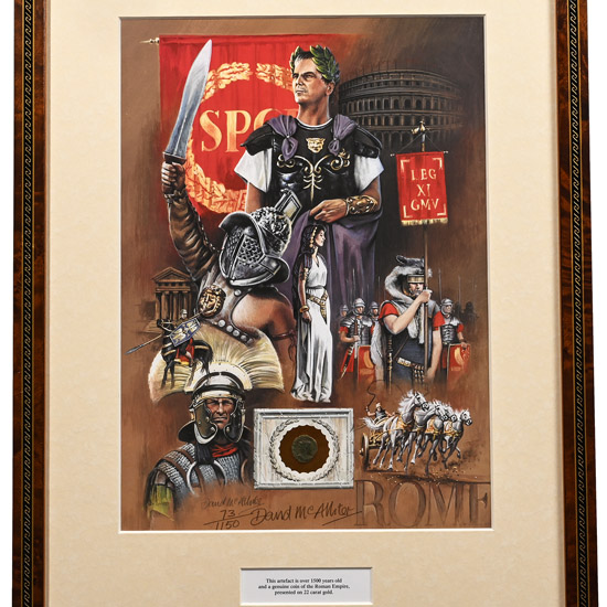 Bronze Roman Coin and Framed Limited Edition Print