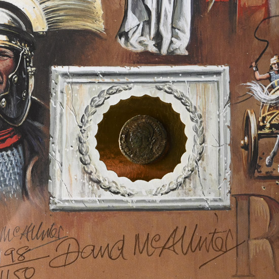 Bronze Roman Coin and Framed Limited Edition Print